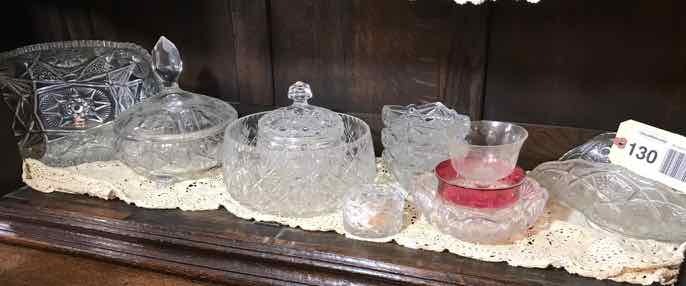 lot 130 image: Glassware  Covered Candy Dish, Asst. Bowls, Etc.