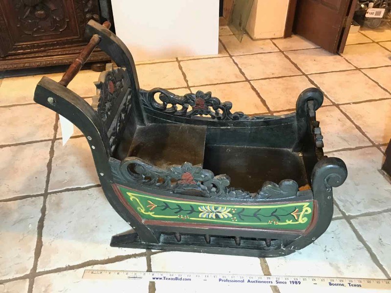 lot 146 image: Carved Decorative Painted Sleigh