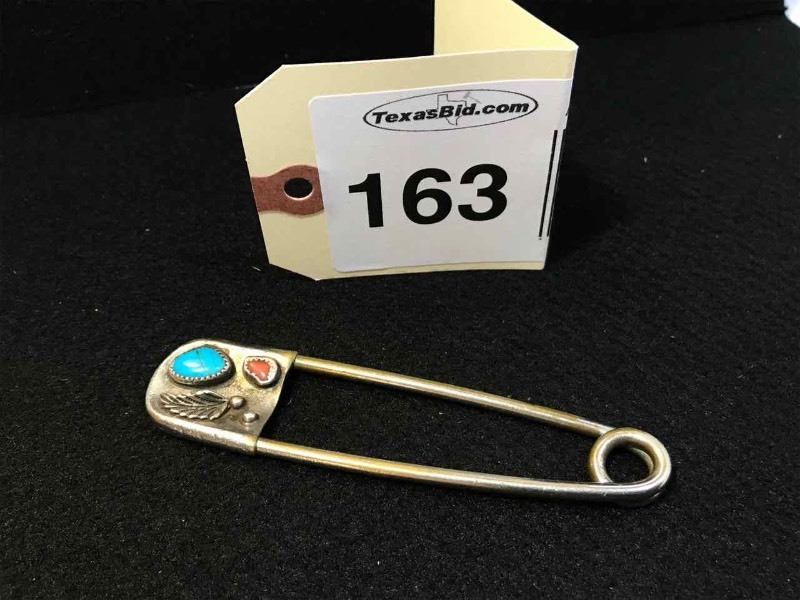 lot 163 image: Turquoise & Coral Big Safety Pin