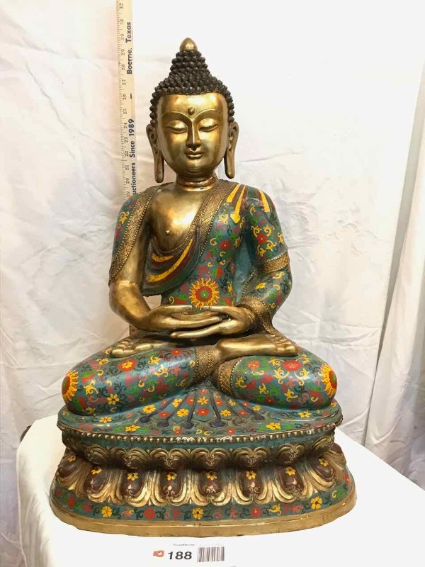 lot 188 image: Buddha  BrassBronzeCloisonneEnamel  Figure in Cross Legged Repose