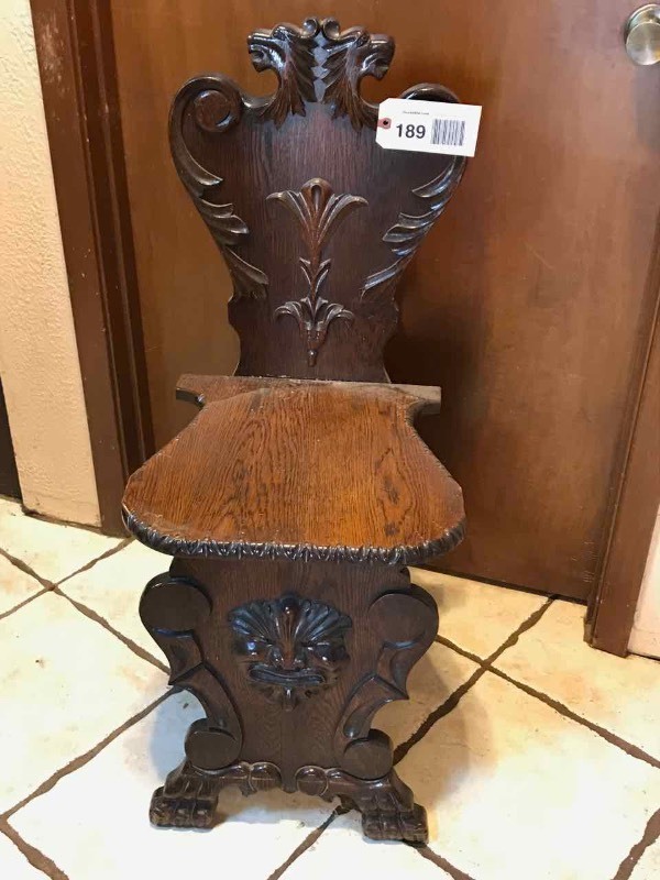 lot 189 image: Antique Chair, Carved, Claw Feet