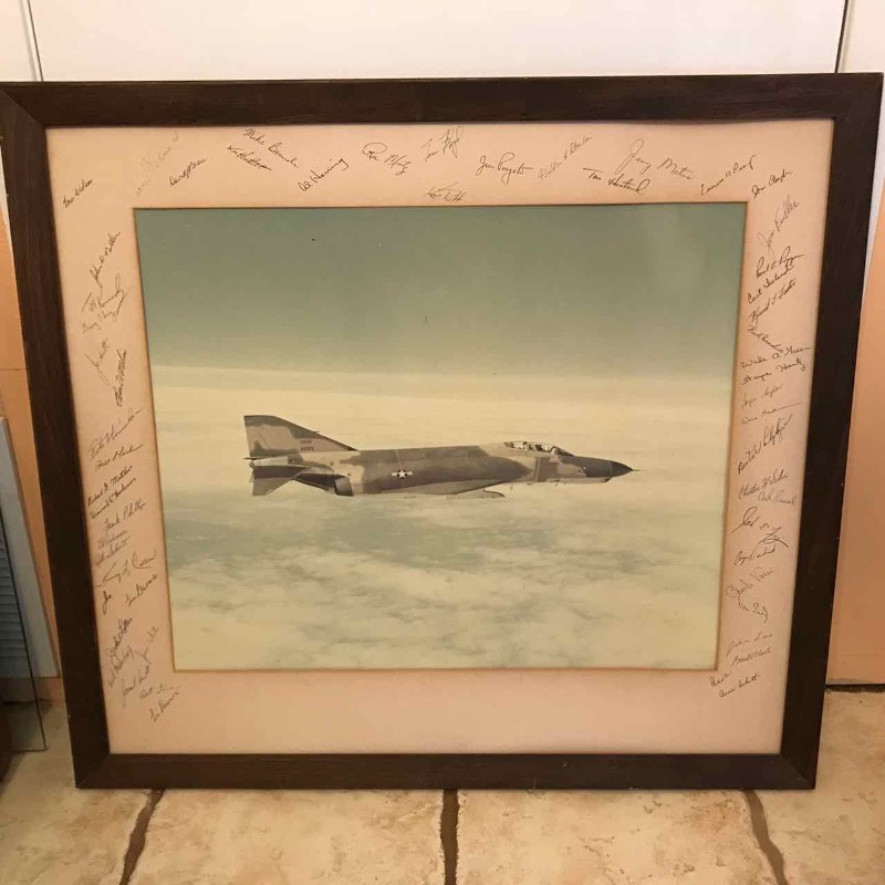 lot 416 image: Framed Print USAF Fighter Plane (with signatures)