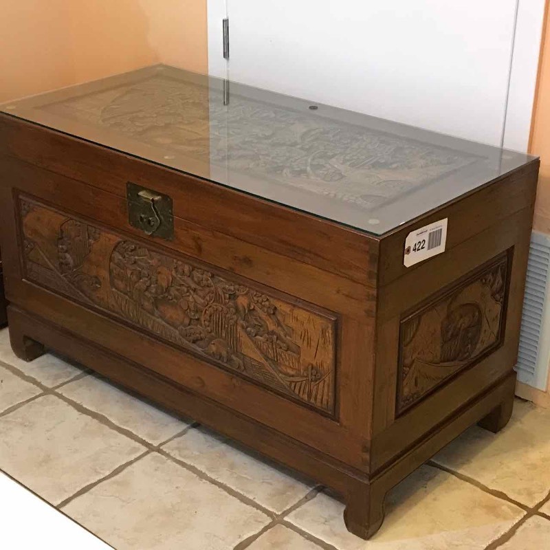 lot 422 image: Oriental Carved Chest with a Glass Top