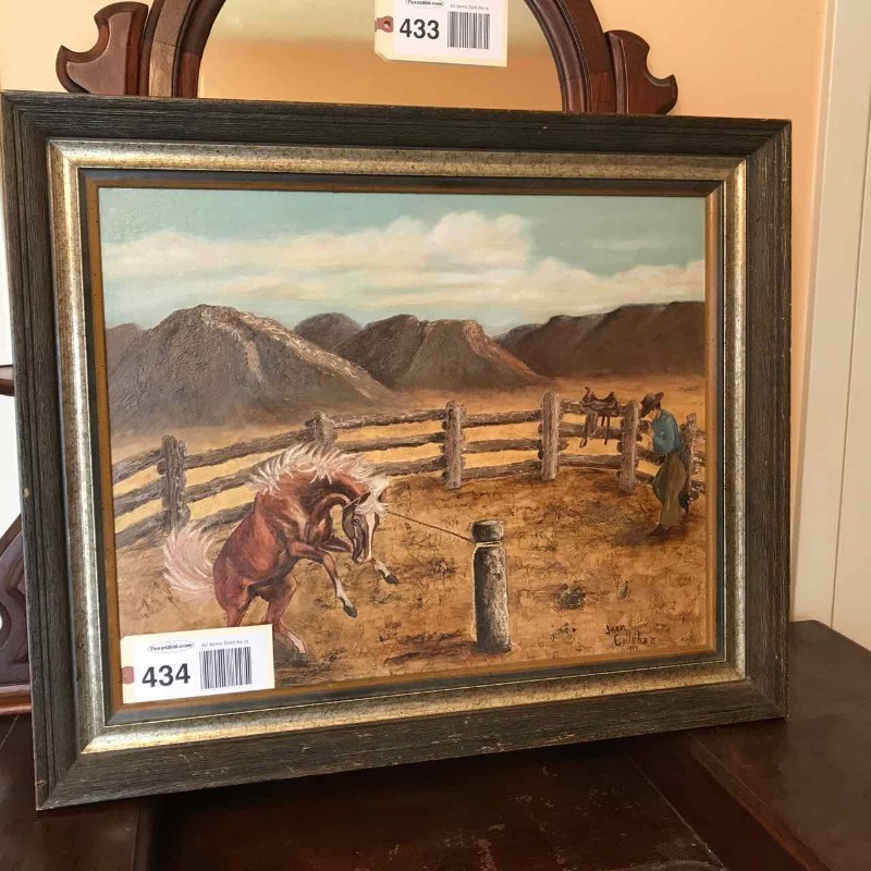 lot 434 image: Art  an Original Painting by Jean Callahan  Breaking A Horse