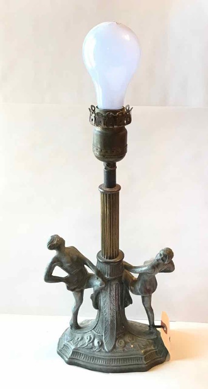 lot 437 image: Old Lamp, Art Nouveau, Cast Metal, Two Ladies