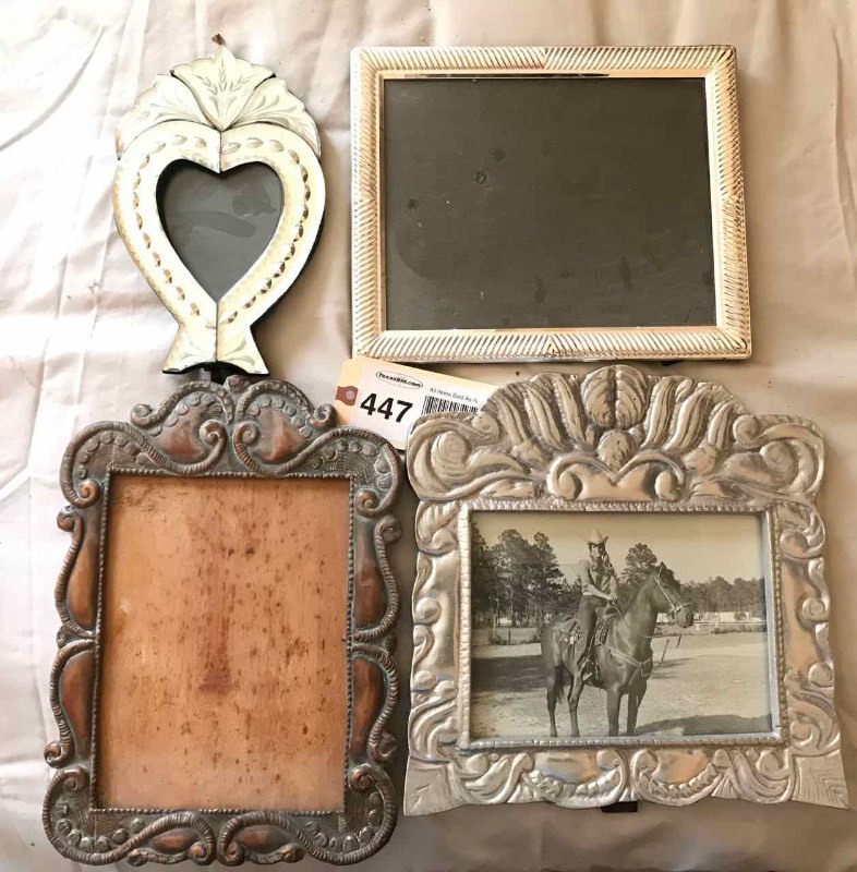 lot 447 image: (4) PictureMirror Frames Pressed Copper, Mirror, Pewter, Metal