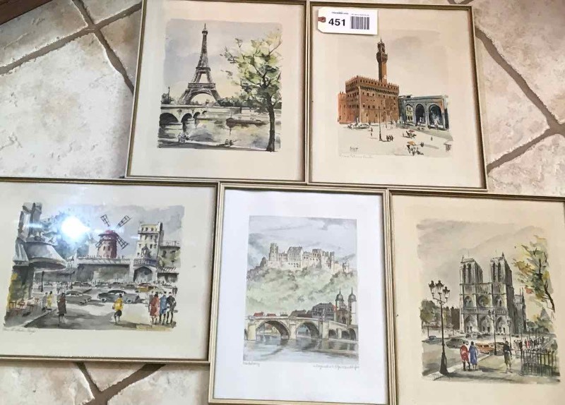 lot 451 image: (5) Framed Prints of Cities