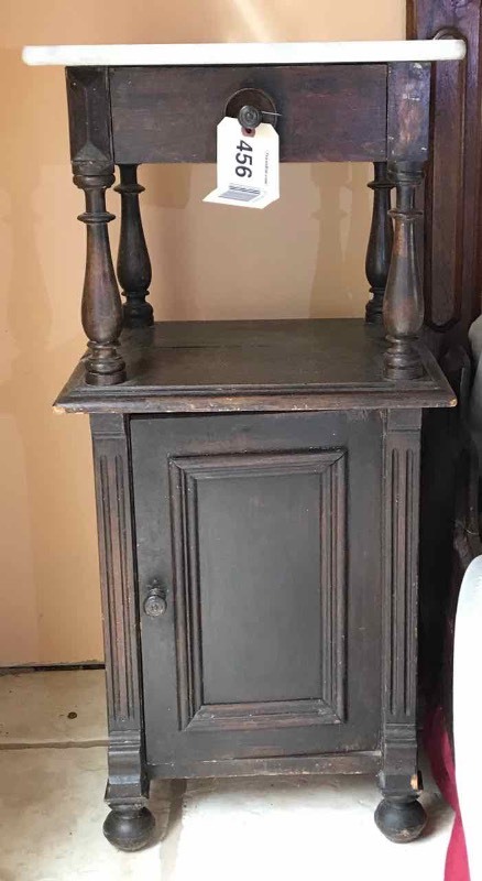lot 456 image: Antique Marble Top Commode with Hand Cut Dovetails
