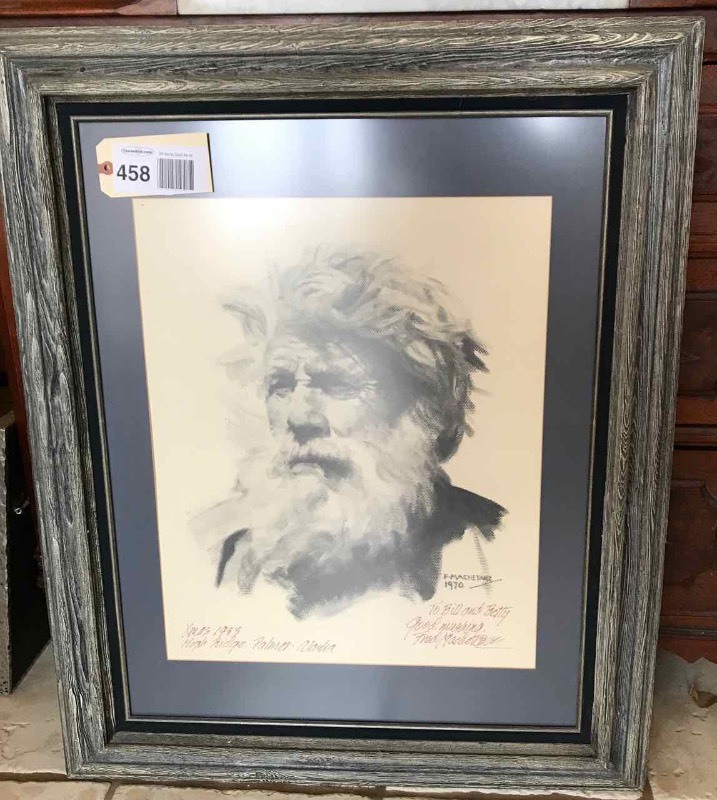 lot 458 image: Framed Charcoal Alaskan Man (F. Machetair 1970)