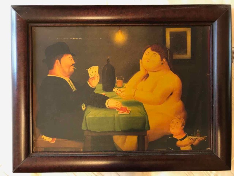 lot 463 image: Funny Framed Giclee  Strip Poker, Someone is CheatingWinning