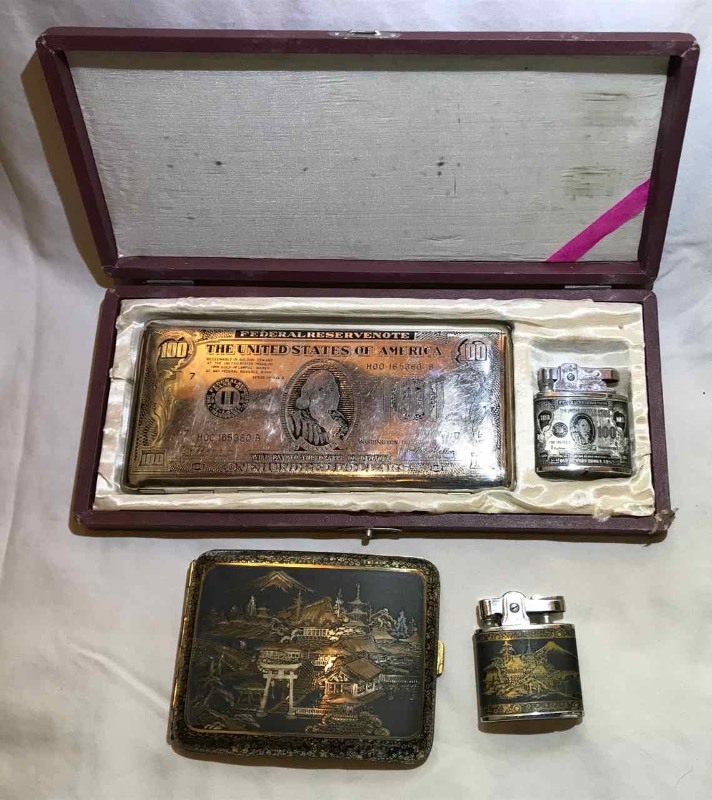 lot 475 image: (2) Cigarette Case & Lighter Sets