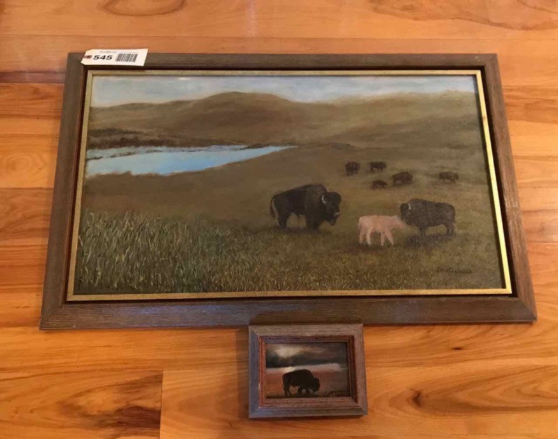lot 545 image: (2) Original Paintings by Jean Callahan  Buffalos