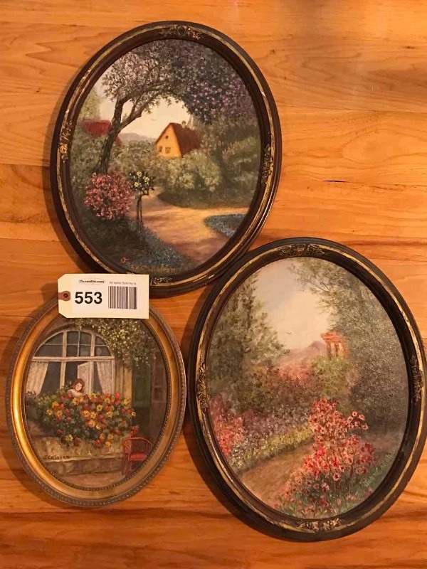 lot 553 image: (3) Original Paintings by Jean Callahan Ovals, Blooms