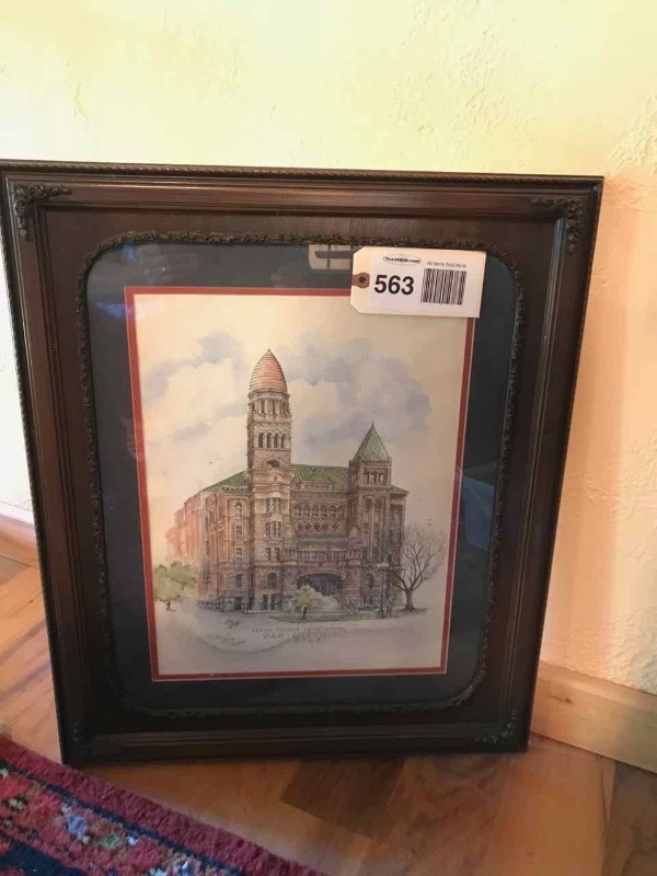 lot 563 image: Framed Print  Bexar County Courthouse by Larry Bridges 56400 Signed