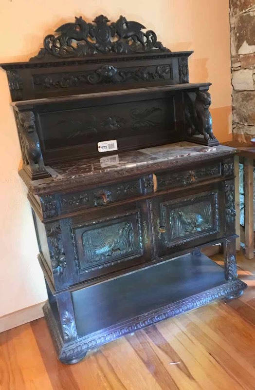 lot 572 image: Antique Carved Sideboard with Bun Feet