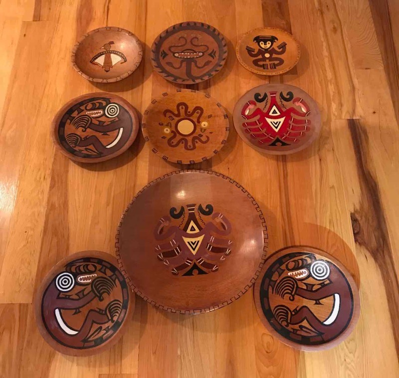 lot 574 image: Painted by Jean Callahan  Wood Bowls