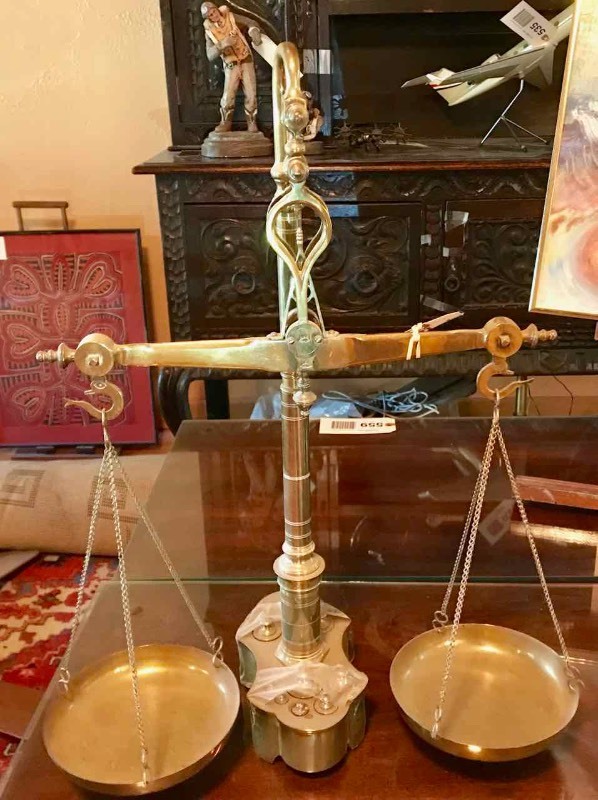lot 576 image: Brass Scale of Justice with Weights