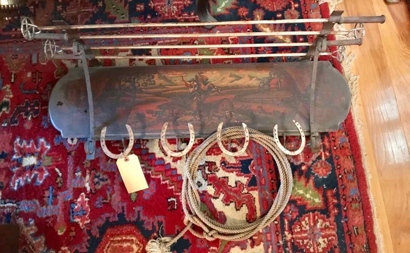 lot 580 image: Western Theme Coat Rack with Rope