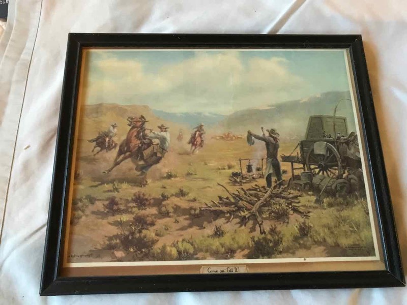 lot 582 image: Old Framed Print  Come N Get It