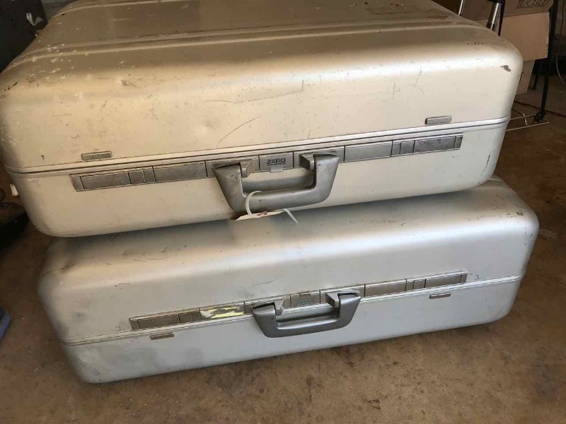 lot 601 image: (2) Zero Halliburton Aluminum Suitcases, (1) Luggage Cart