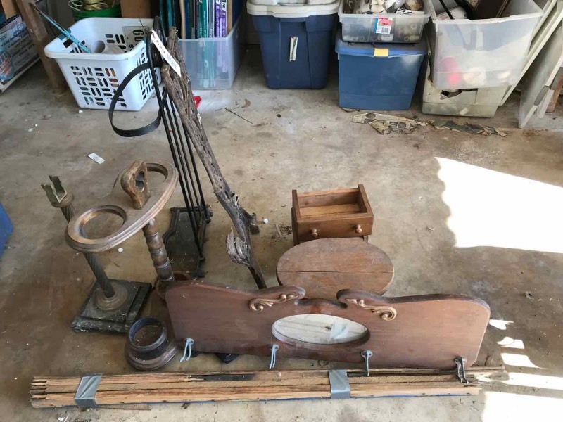 lot 629 image: Project Lot  (2) Umbrella Stands, Wood Drawers, Stool, Coat Rack, Etc.
