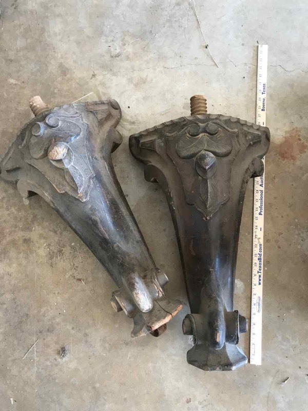 lot 639 image: (2) Antique Piano Legs, Carved Rosewood