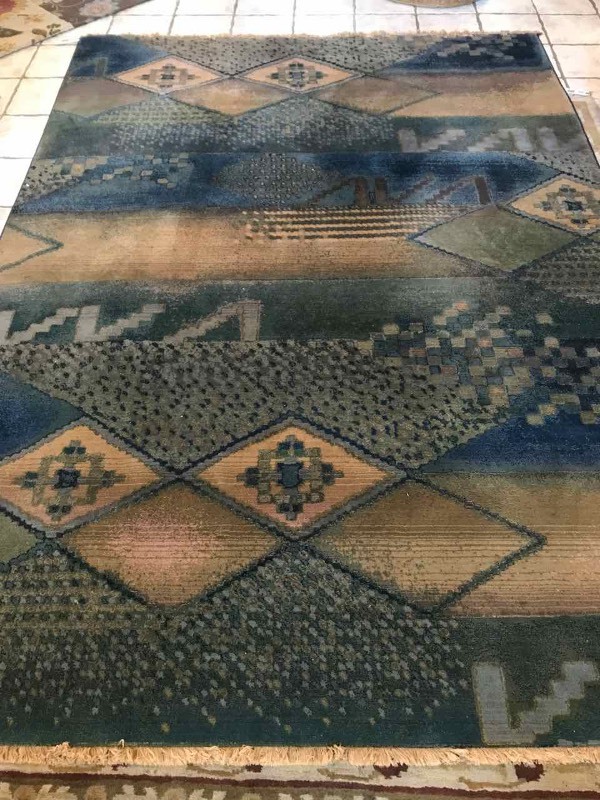 lot 645 image: Area Rug  Blues Greens Tans