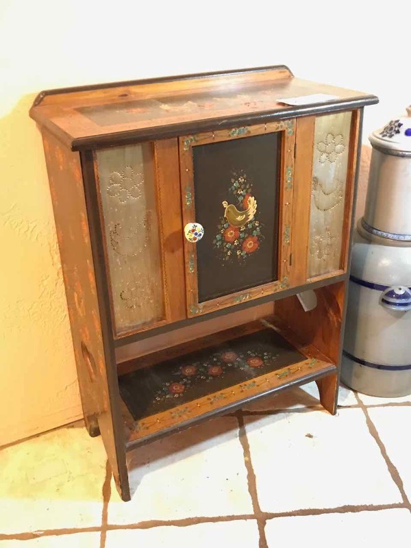 lot 203 image: Painted & Punched Tin Cabinet  Birds