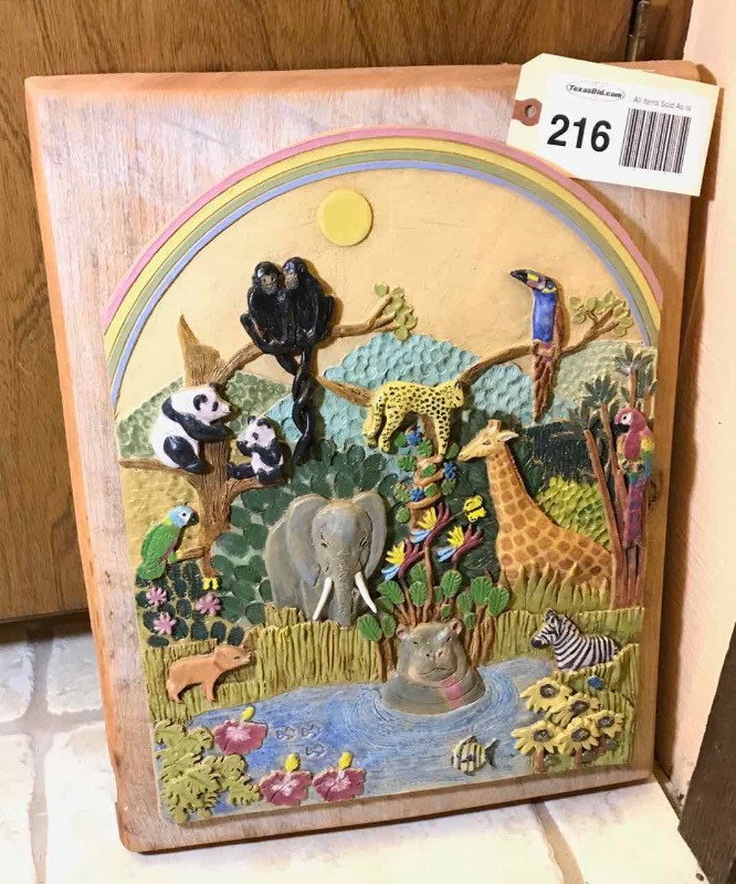 lot 216 image: Art  Pottery Plaque, Animals in Paradise