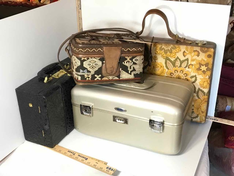 lot 226 image: (1) Southwest Style Leather & Fabric Briefcase, (3) Makeup Bags