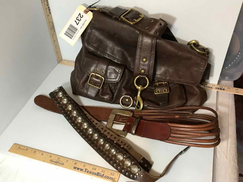 lot 237 image: (1) Purse Coach, Leather Satchel and (2) Leather Belts