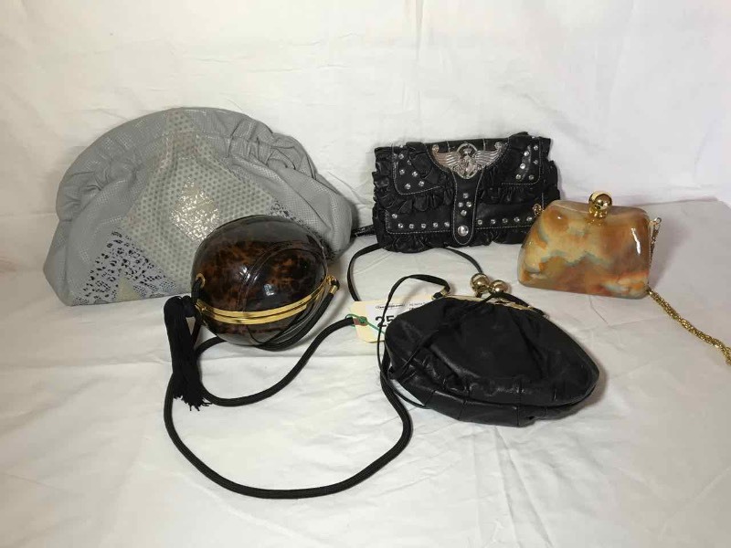 lot 253 image: (5) Small Handbags  Baby Phat, Comeco, Bags by Jane Designs by Michael, Etc.