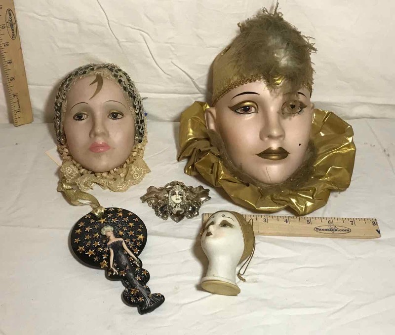 lot 273 image: (3) Ceramic Faces, Pin Front, Ornament