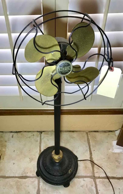 lot 294 image: Vintage Emerson Electric Pedestal Fan, Brass Blade