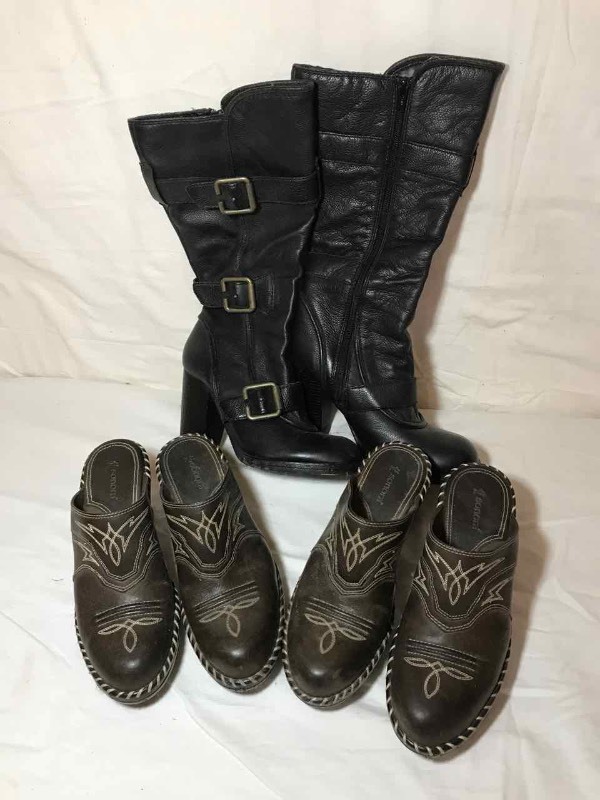lot 296 image: Report Black Boots & Sonorra Leather Clogs