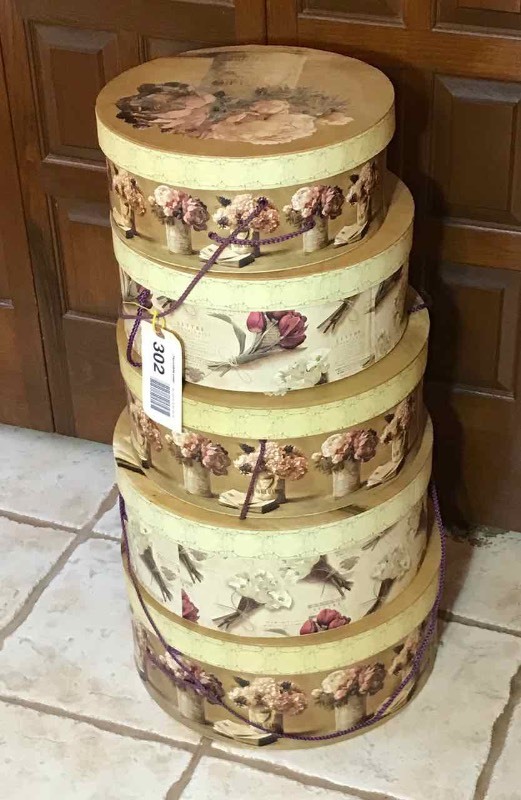 lot 302 image: Stacking Hat Boxes (5 pieces)