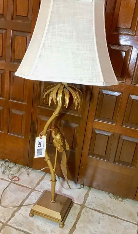 lot 303 image: Tall Table Lamp  Gold Parrot