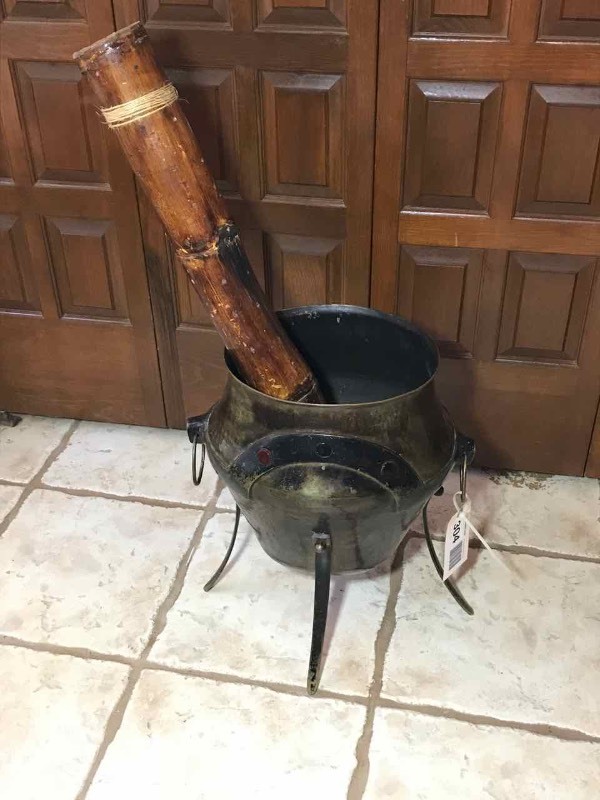 lot 304 image: Rain Stick & Metal Footed Pot
