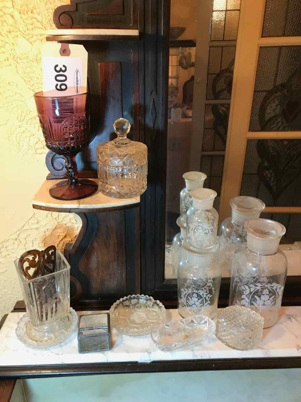 lot 309 image: Etched Jars, Trinket Boxes, Vase, Etc.