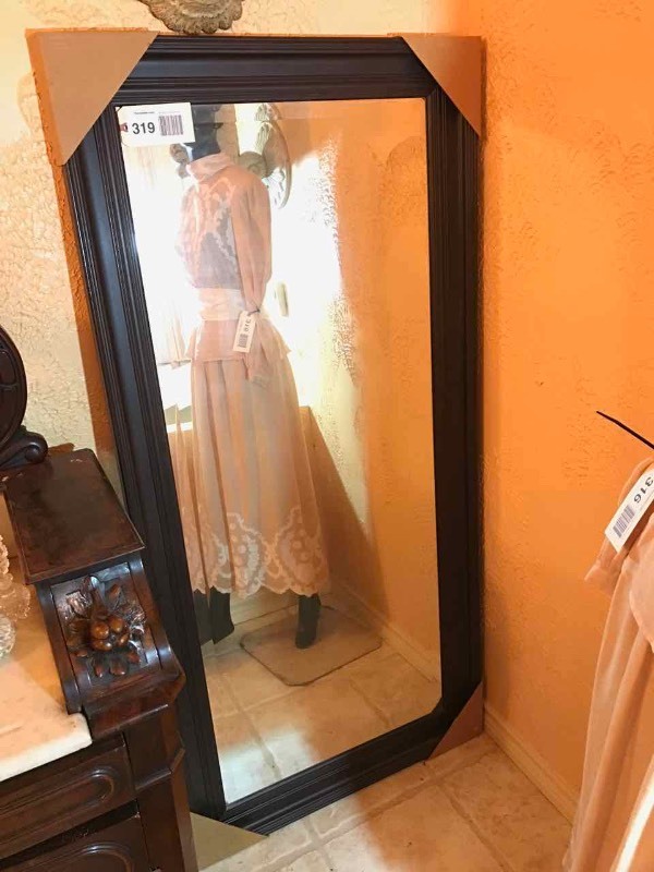 lot 319 image: Black Framed Large Beveled Mirror