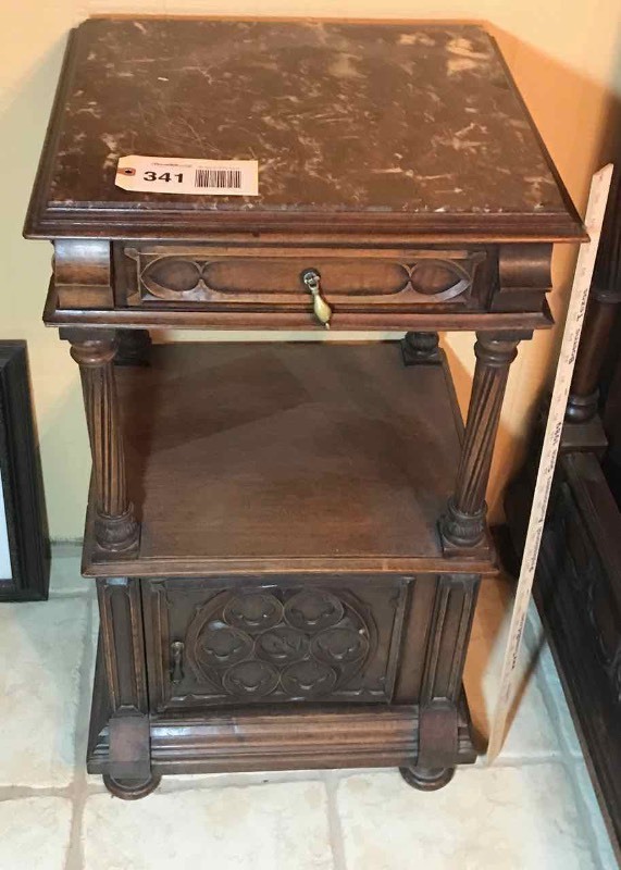 lot 341 image: Antique Marble Top Comode Stand
