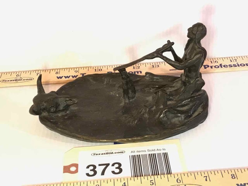 lot 373 image: Recast  Of a Russell Bronze (RBW) Native American with Pipe