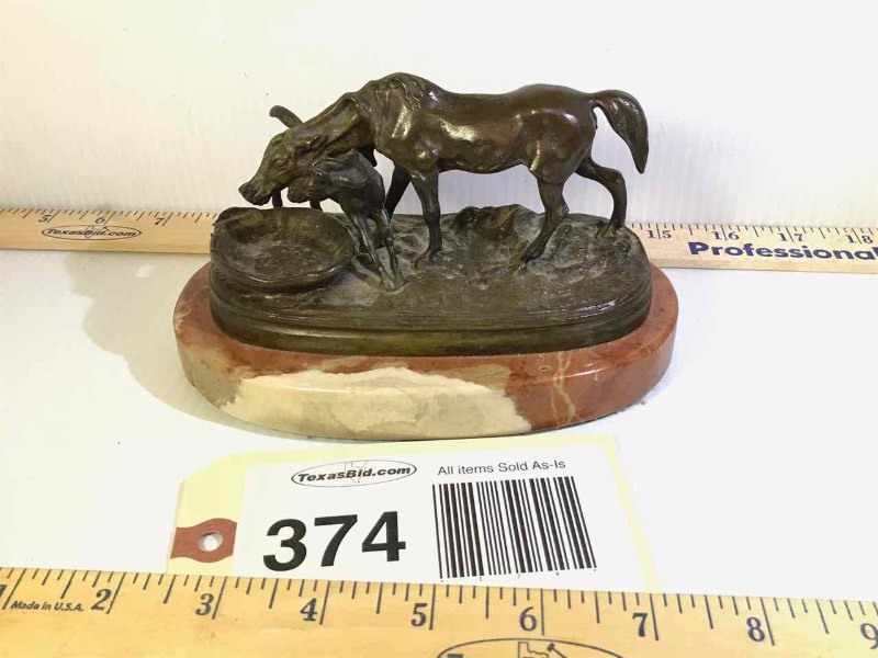lot 374 image: French Bronze Arabian Mare & Foal by P.J. Mene