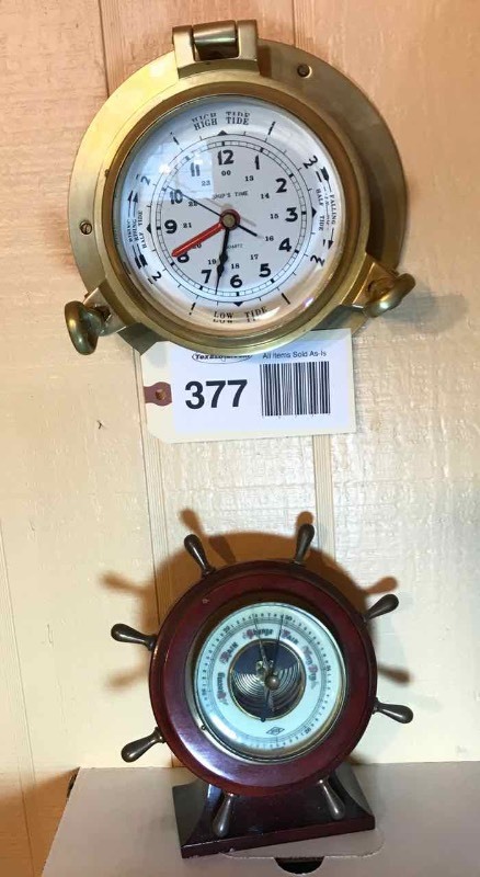 lot 377 image: Brass HighLow Tide Wall Clock & Arco Germany Barometer
