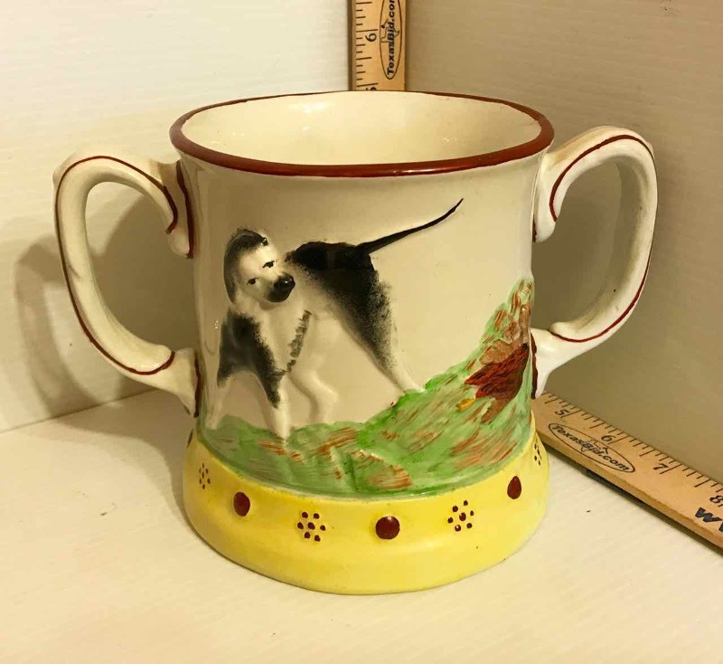 lot 671 image: Staffordshire Ware Loving Cup (crack)
