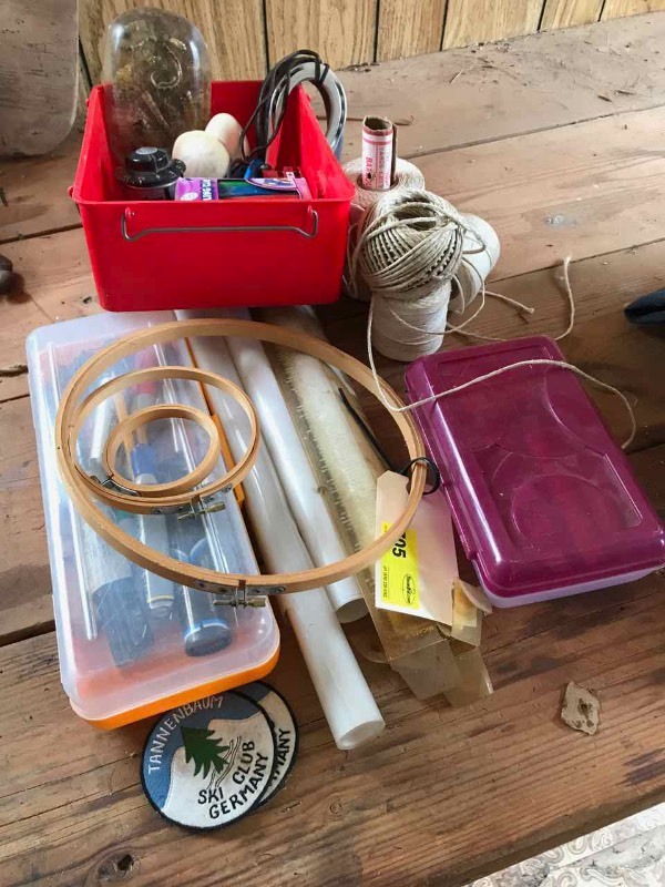lot 705 image: Crochet Hoops, Small Tubs, String, Modeling Clay, Mule Shoes, Etc.