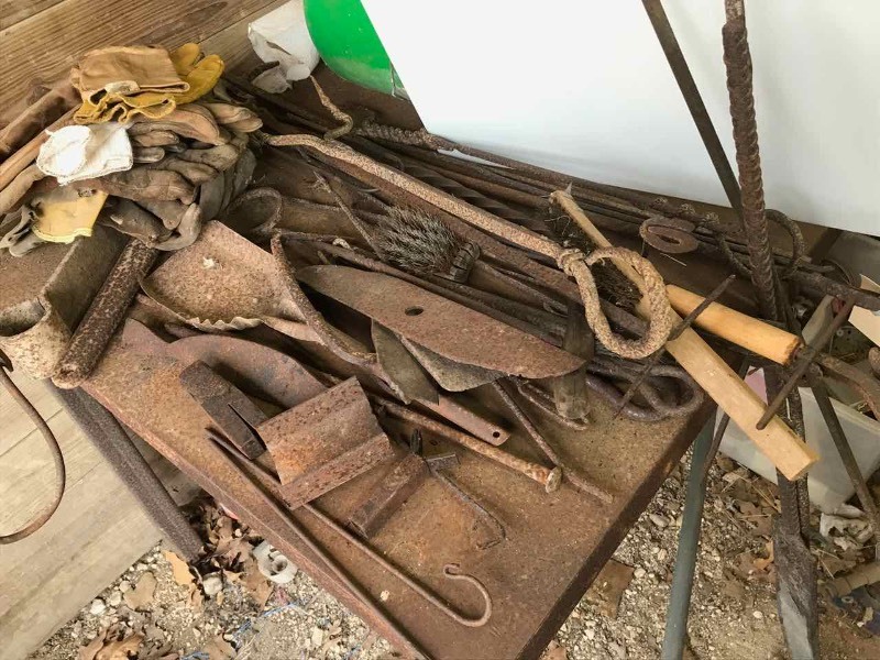 lot 785 image: Pokers, Forks, Gloves, Other Work Items