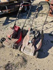 lot 100 image: Two Battery powered mowers, not running.