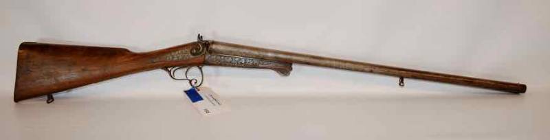 lot 156 image: Antique Shotgun  Unknown Manufacture, unknown gauge.  DO NOT FIRE, black powder only