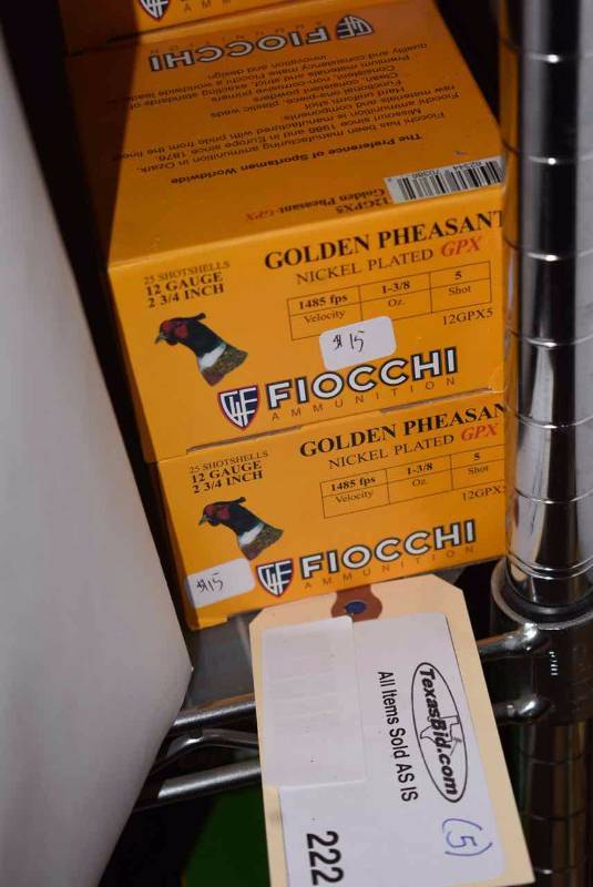 lot 222 image: (5) Fiocchi Golden Pheasant 12 ga.
